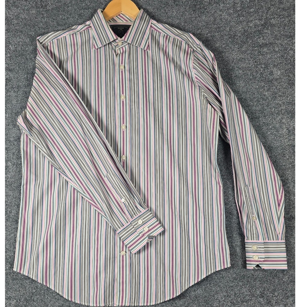 Maker & Company MMX Classic Tailored‎ Striped Dress Shirt Men's Size L Cotton